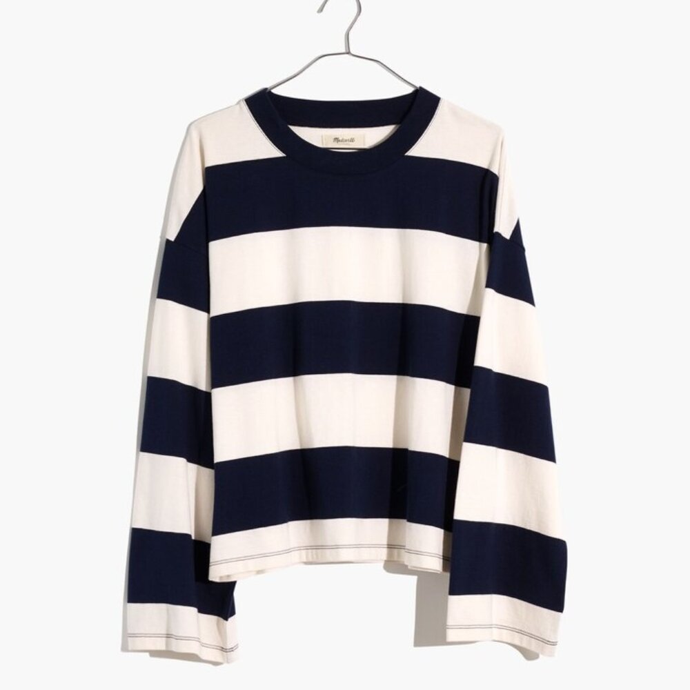 Madewell Easy Crop Long-Sleeve Tee in Rugby Stripe XXS